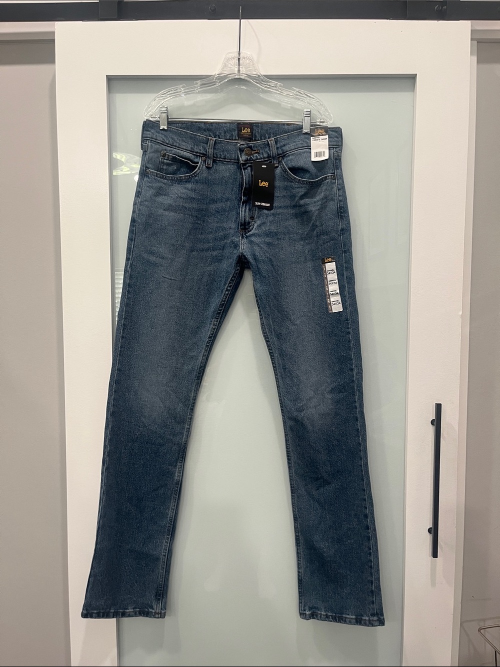 Lee Cardwell Slim Fit Men's Straight Leg Jeans in Mid Wash Blue, Size 34x34